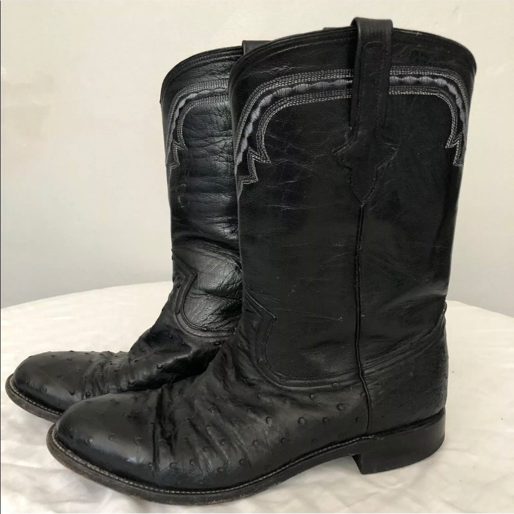 Ferrini Black Full Quill Ostrich Leather Boots
